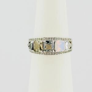 Bomb Party Ring Sz 8 "Dreaming In Sparkle" White Opal, Smokey Quartz, Black Onyx